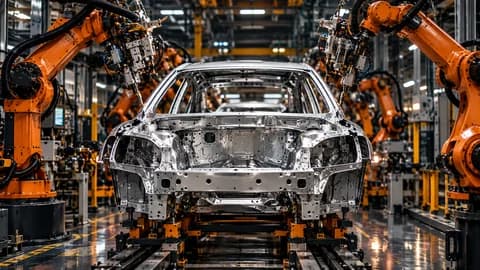 Car body on a robotic assembly line