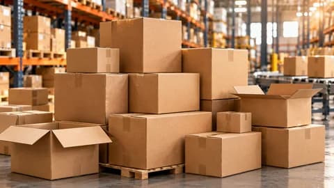 Stacked cardboard parcels in a warehouse